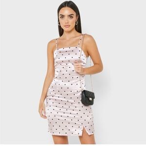 Missguided+ Light Pink Satin Mini Dress with Black Polka Dots